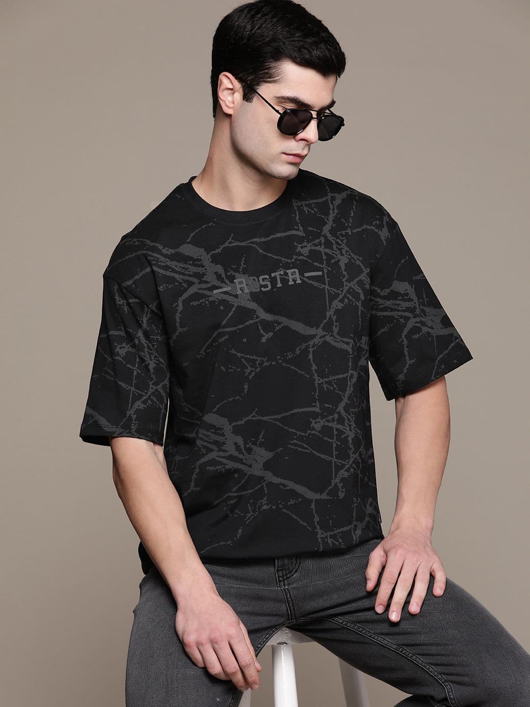 The Roadster Lifestyle Co. Printed Drop-Shoulder Sleeves Pure Cotton T-shirt - view 1