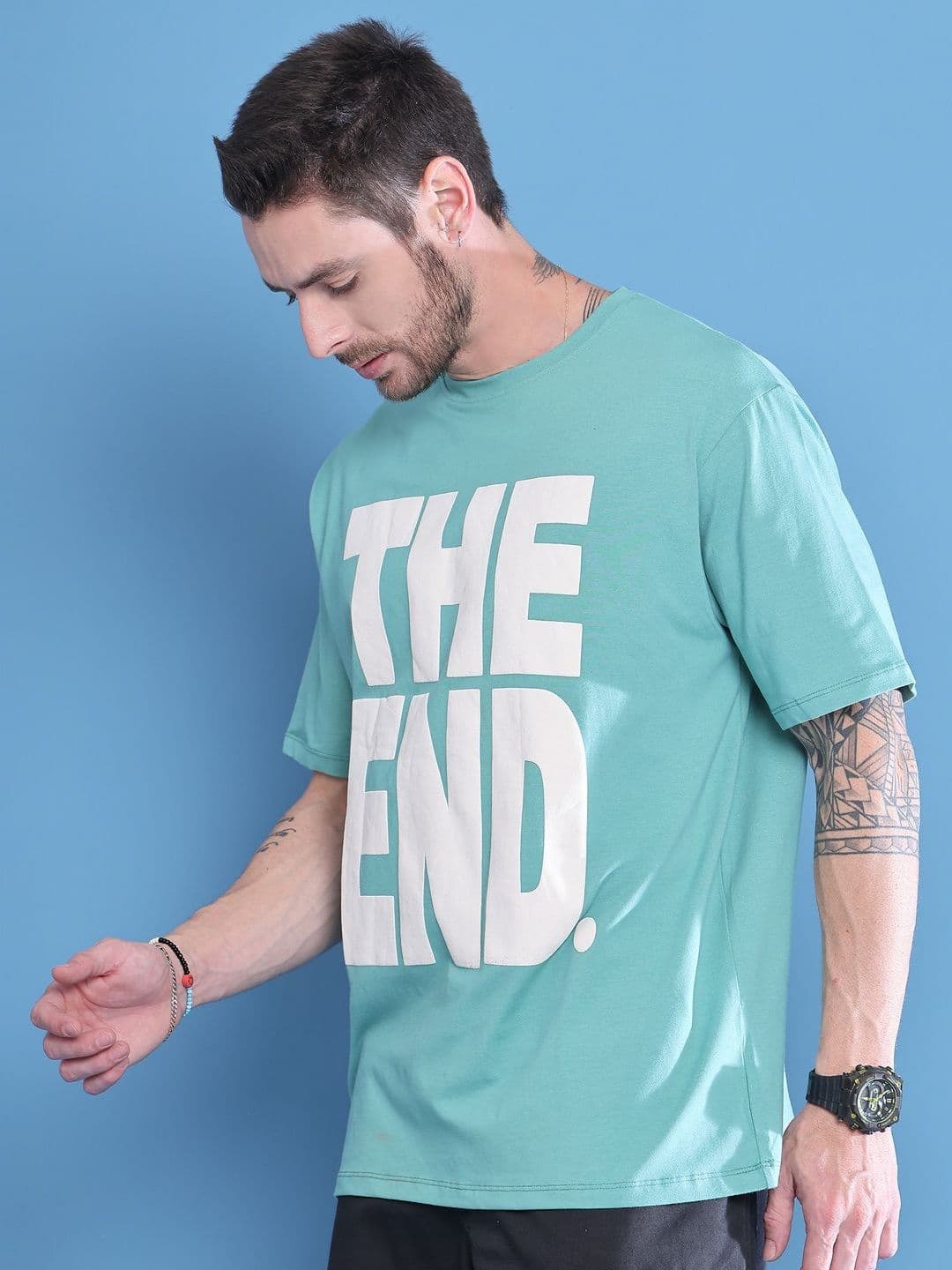 DOOR74 Men Typography Printed Drop-Shoulder Sleeves T-shirt - view 1