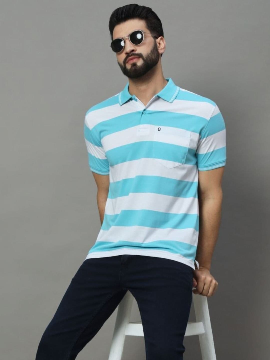 UNIBERRY Men Striped Polo Collar T-shirt - view 1