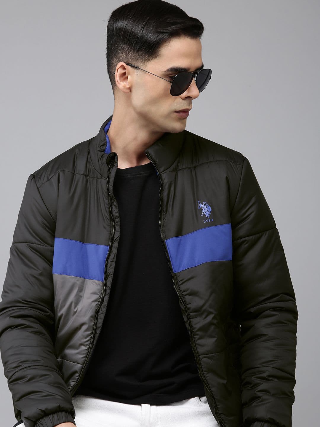 U.S. Polo Assn. Men Black Blue Colourblocked Padded Jacket - view 1
