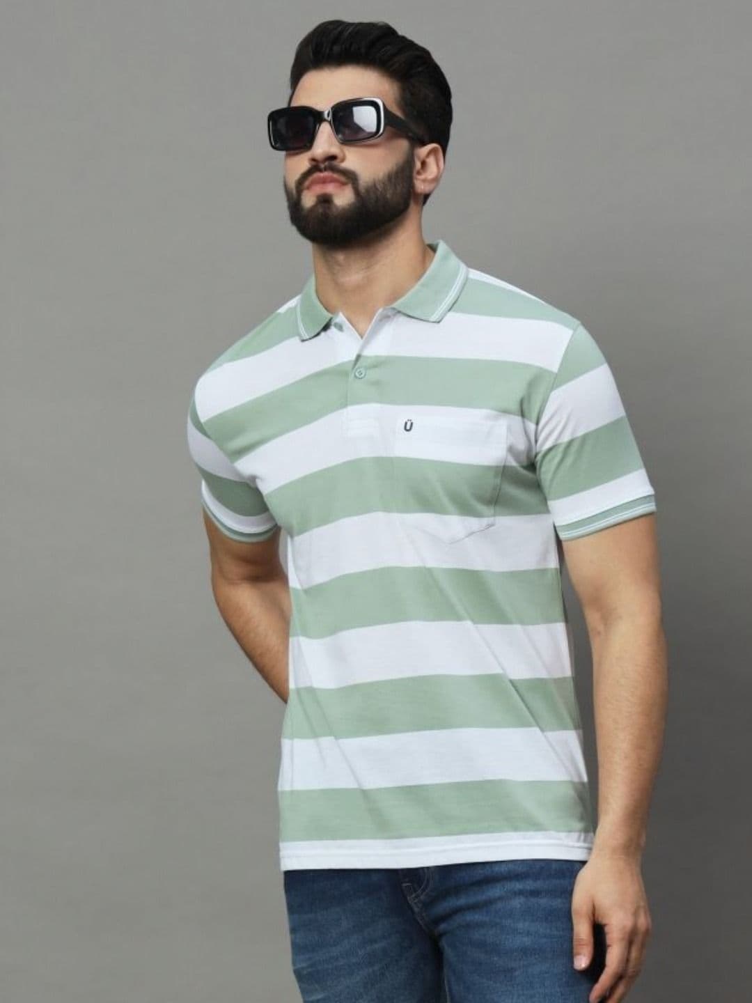 UNIBERRY Men Striped Polo Collar T-shirt - view 1