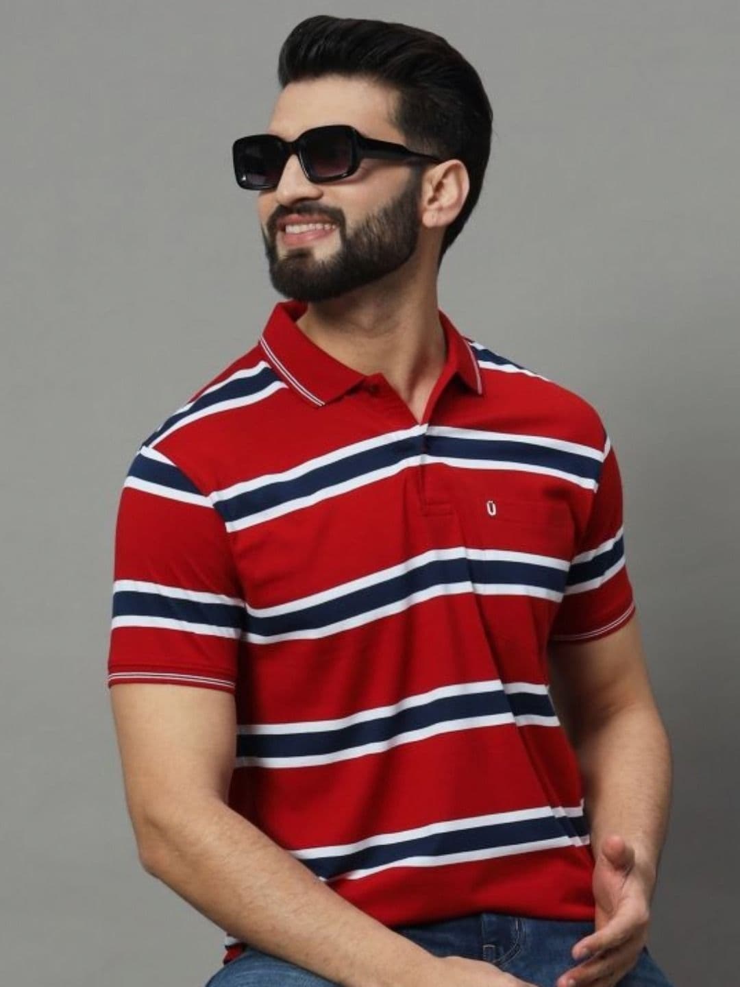 UNIBERRY Men Striped Polo Collar T-shirt - view 1