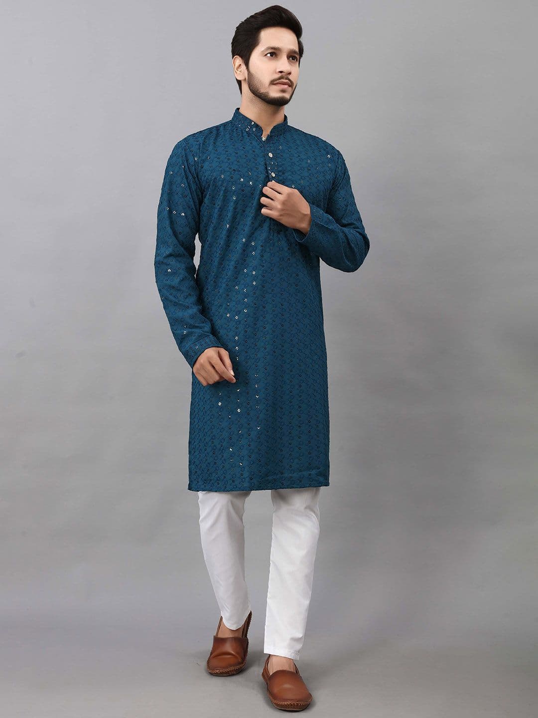 ALMORA Men Ethnic Motifs Embroidered Mirror Work Kurta - view 1