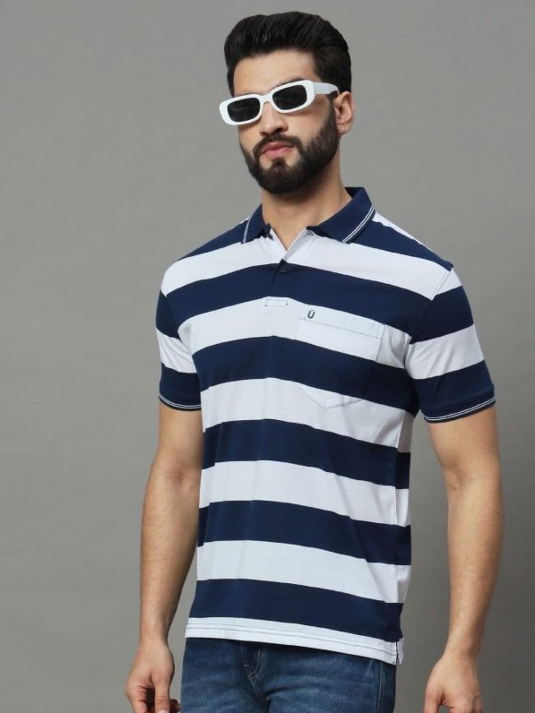 UNIBERRY Men Striped Polo Collar T-shirt - view 1