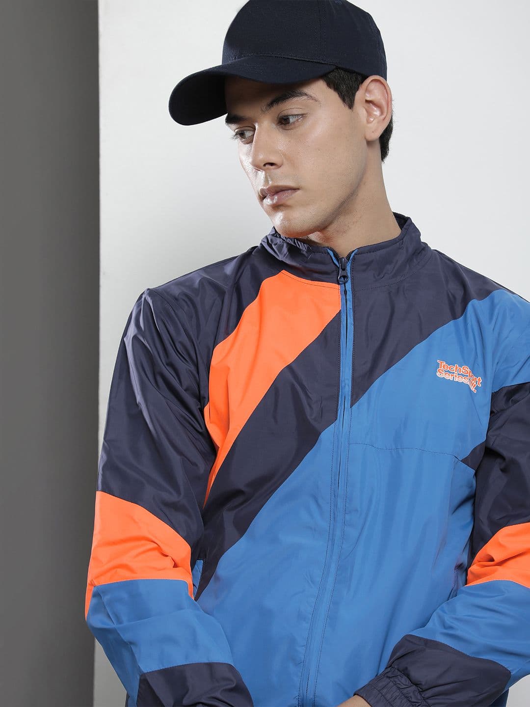 The Indian Garage Co Men Navy Blue & Orange Colourblocked Tailored Jacket - view 1