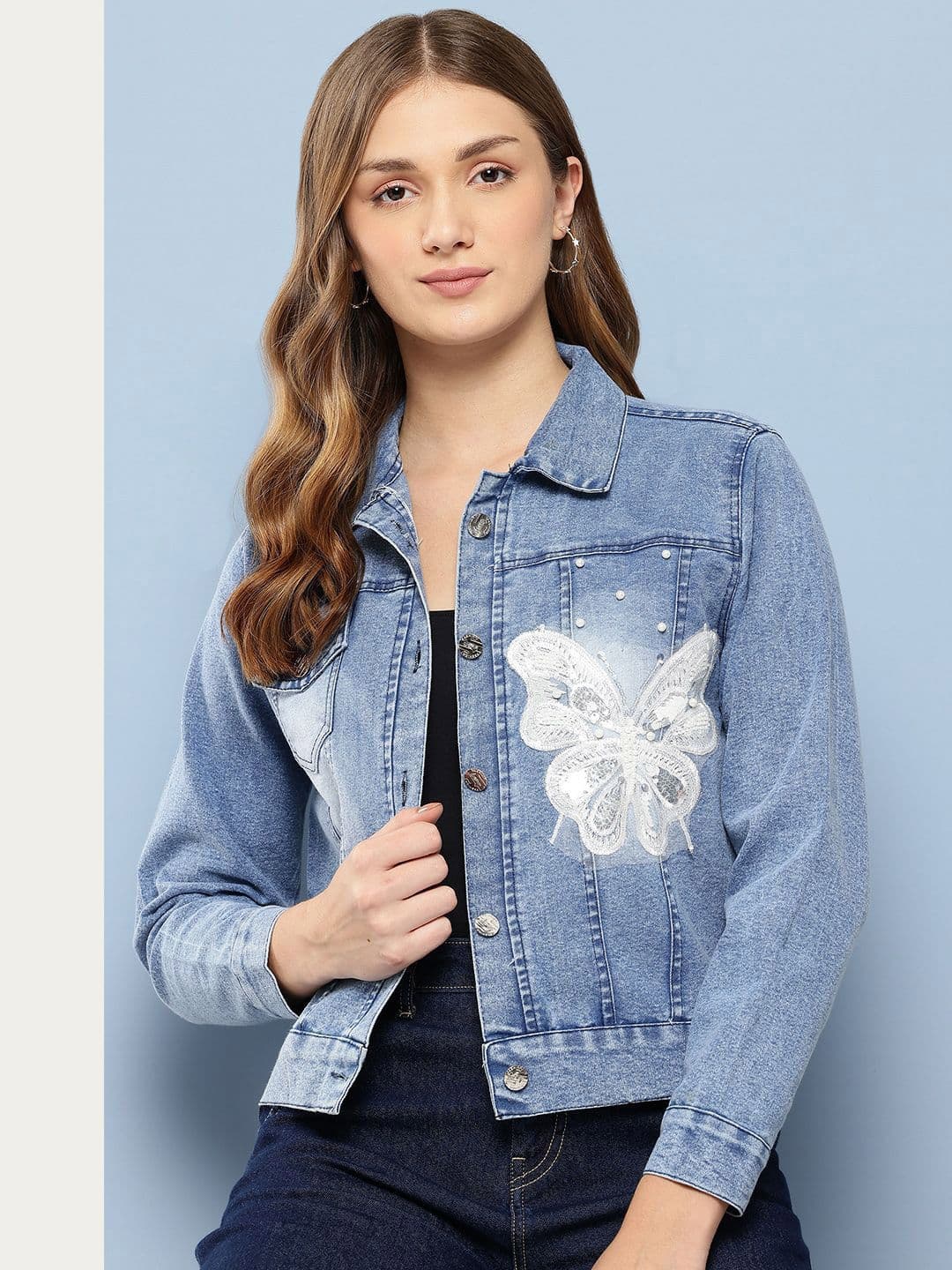 The Roadster Lifestyle Co Self Design Cotton Denim Jacket - view 1