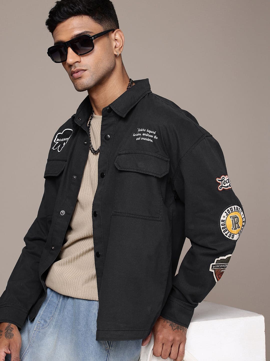 The Roadster Life Co. Relaxed Fit Applique Detailing Pure Cotton Tailored Jacket - view 1
