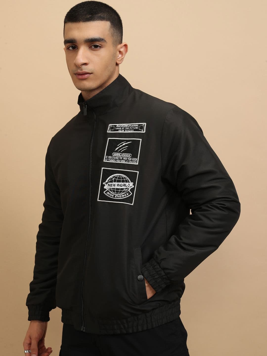HIGHLANDER Men Crop Outdoor Bomber with Patchwork Jacket - view 1