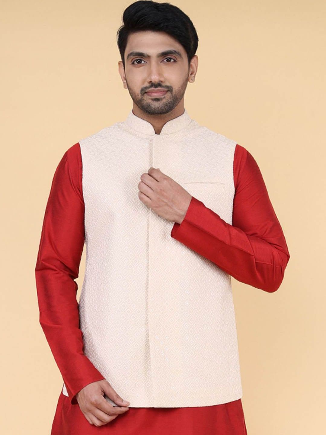 ZOIS Men Embroidered Mandarin Collar Nehru Jacket - view 1
