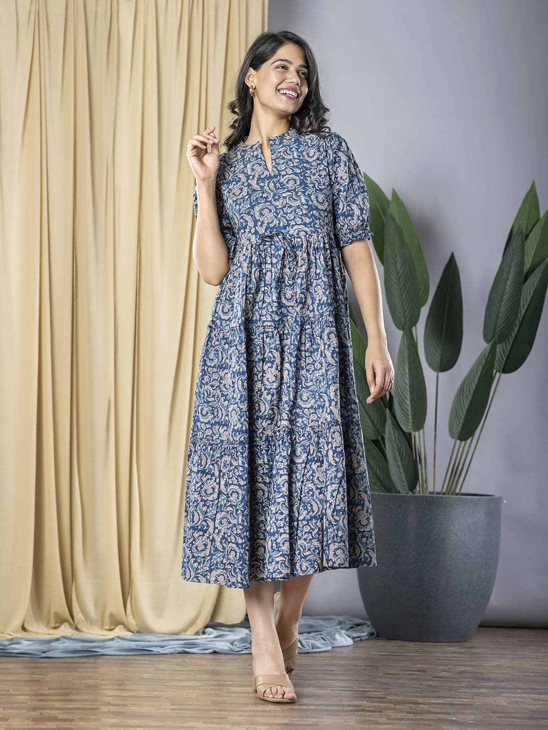 KALINI Women Floral Printed Cotton Fit & Flare Midi Dress - view 1