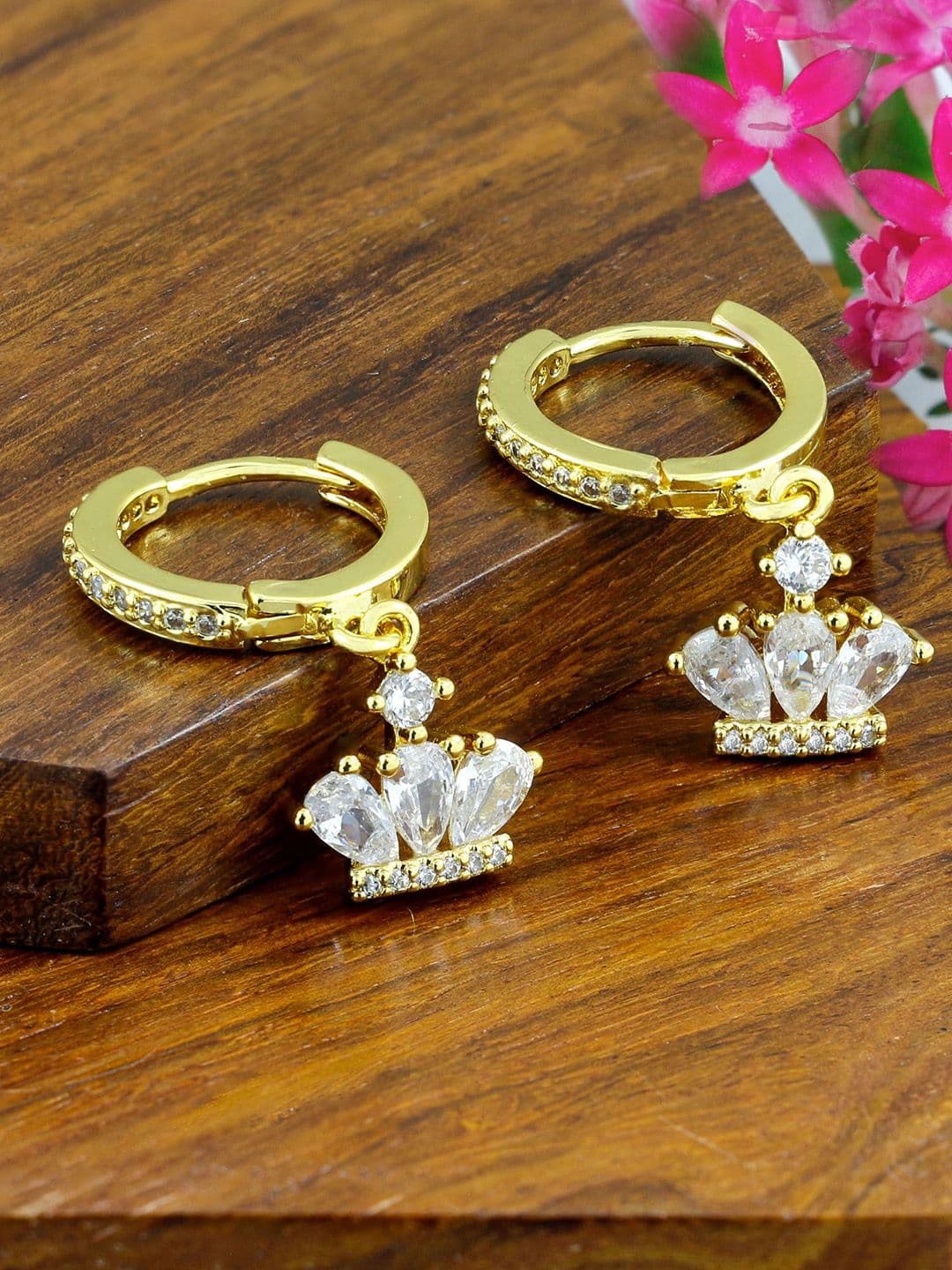 ZIVOM Gold-Plated Circular American Diamond Studded Hoop Earrings - view 1