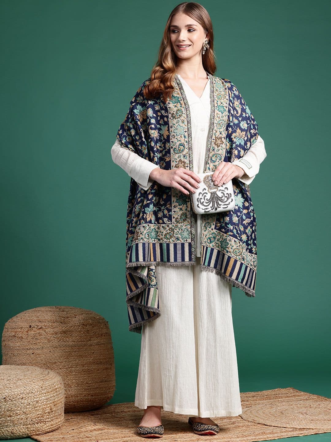 Sangria Floral Woven Design Shawl - view 1