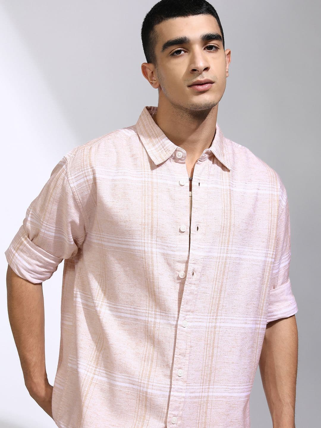 HIGHLANDER Men Natrual Yarn Checked Regular Fit Casual Shirt - view 1