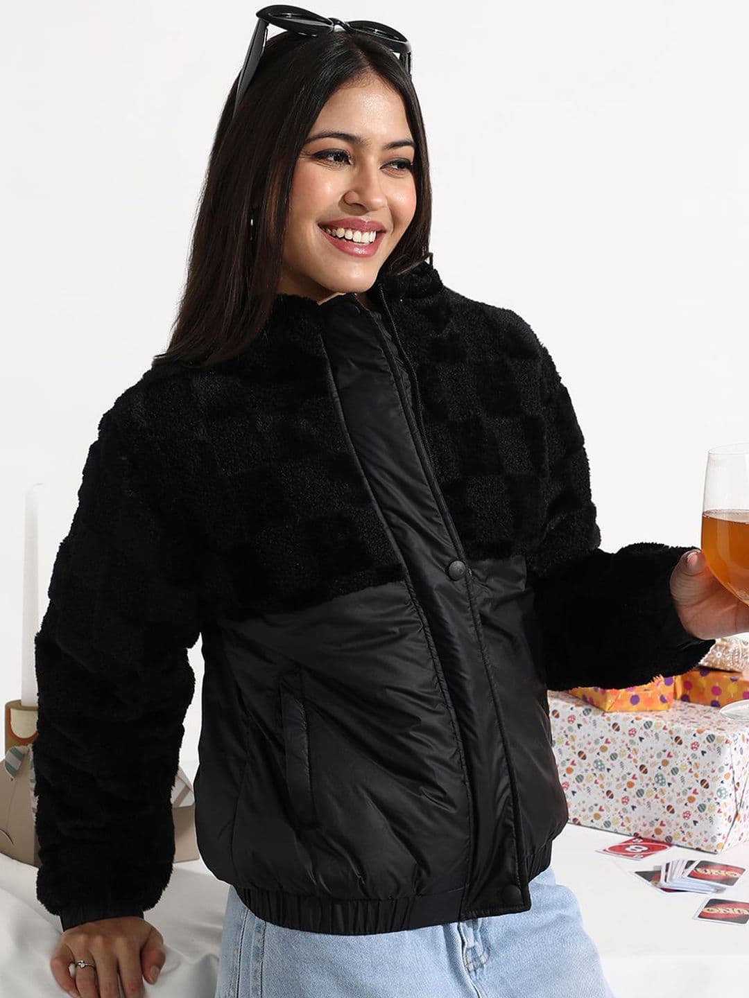 PINACOLADA Fleece Self-Design Buffalo Check Jacket - view 1