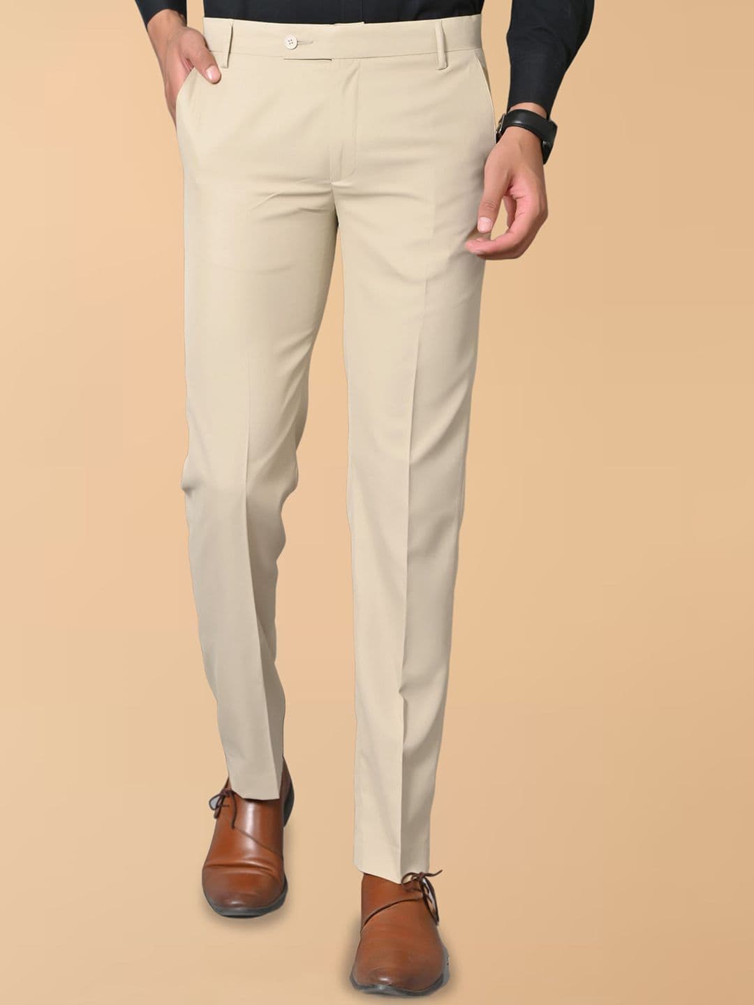 el cielo Men Tailored Regular Fit Mid-Rise Formal Trousers - view 1