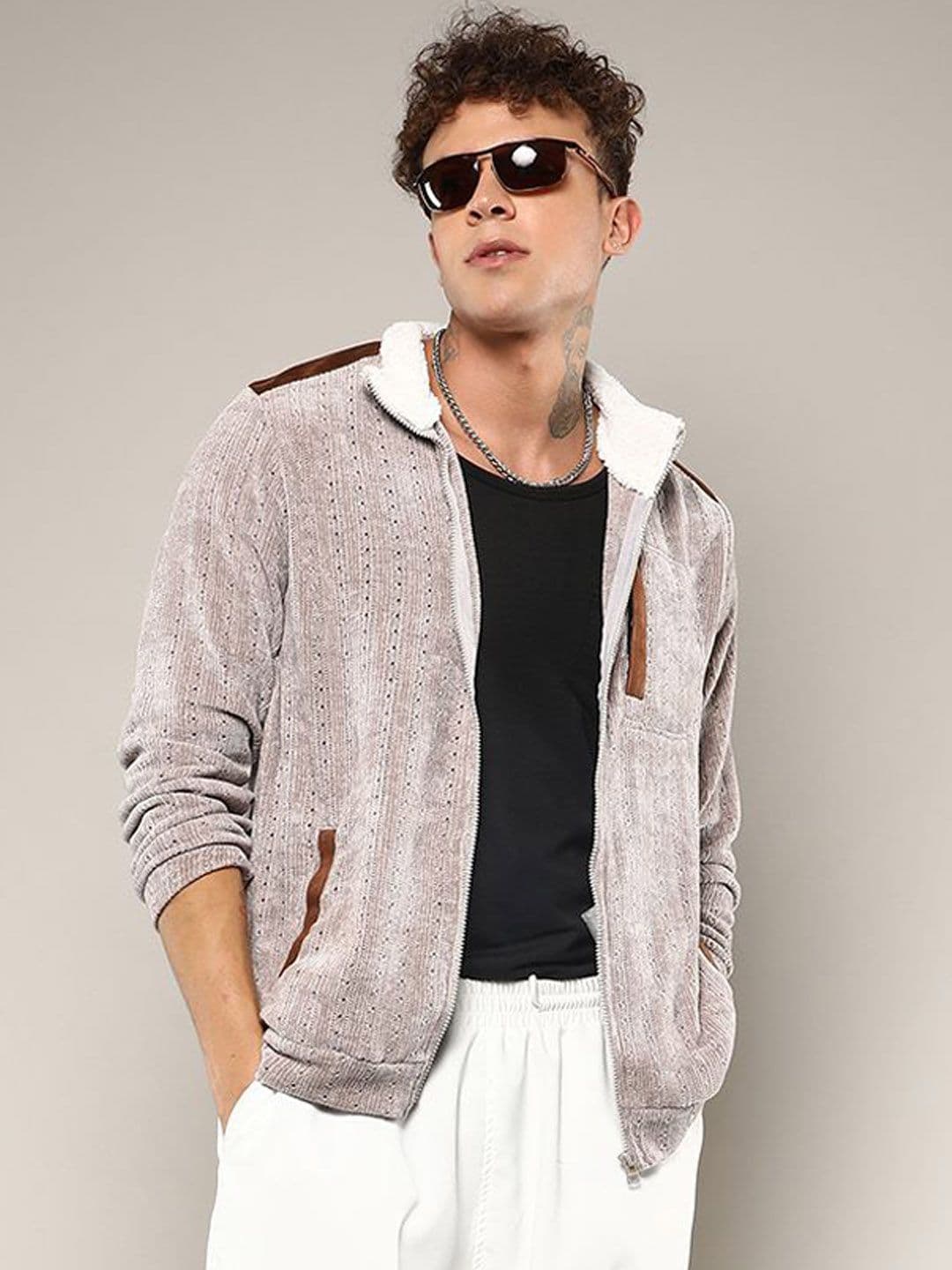 CAHOOT Men Mock Collar Self Design Cotton Casual Denim Jacket - view 1
