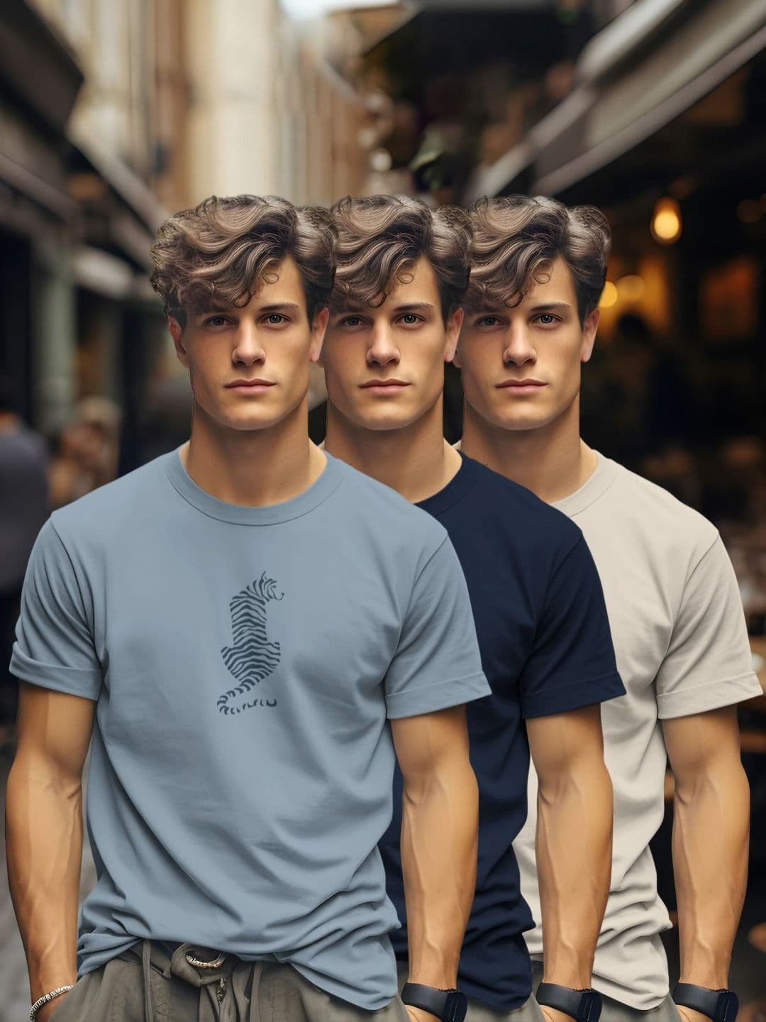 BULLMER Men Pack Of 3 Graphic Printed Round Neck Cotton T-shirts - view 1