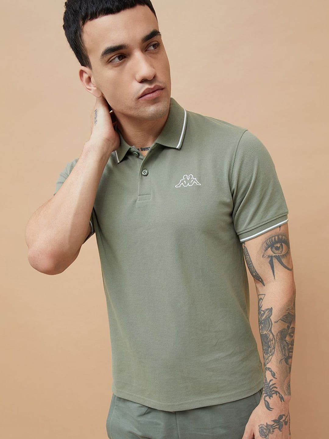 Kappa Men Solid Polo Collar Cotton T-shirt - view 1