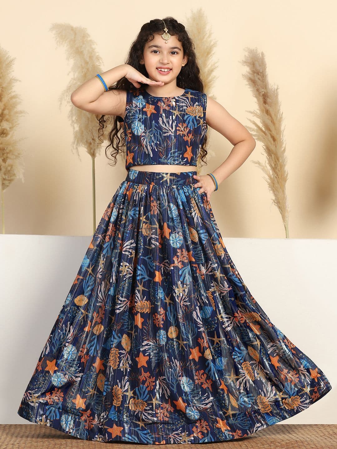FASHION DREAM Girls Floral Printed Georgette Sequinned Ready to Wear Lehenga & Choli - view 1