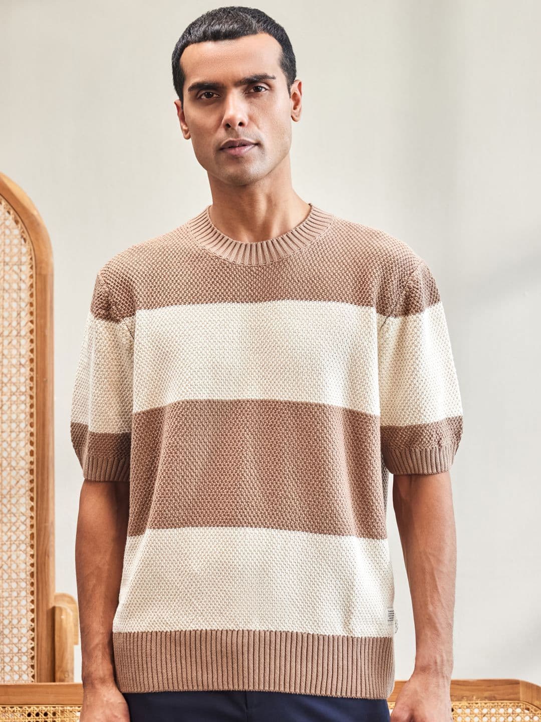 Mr Bowerbird Men Striped V-Neck T-shirt - view 1