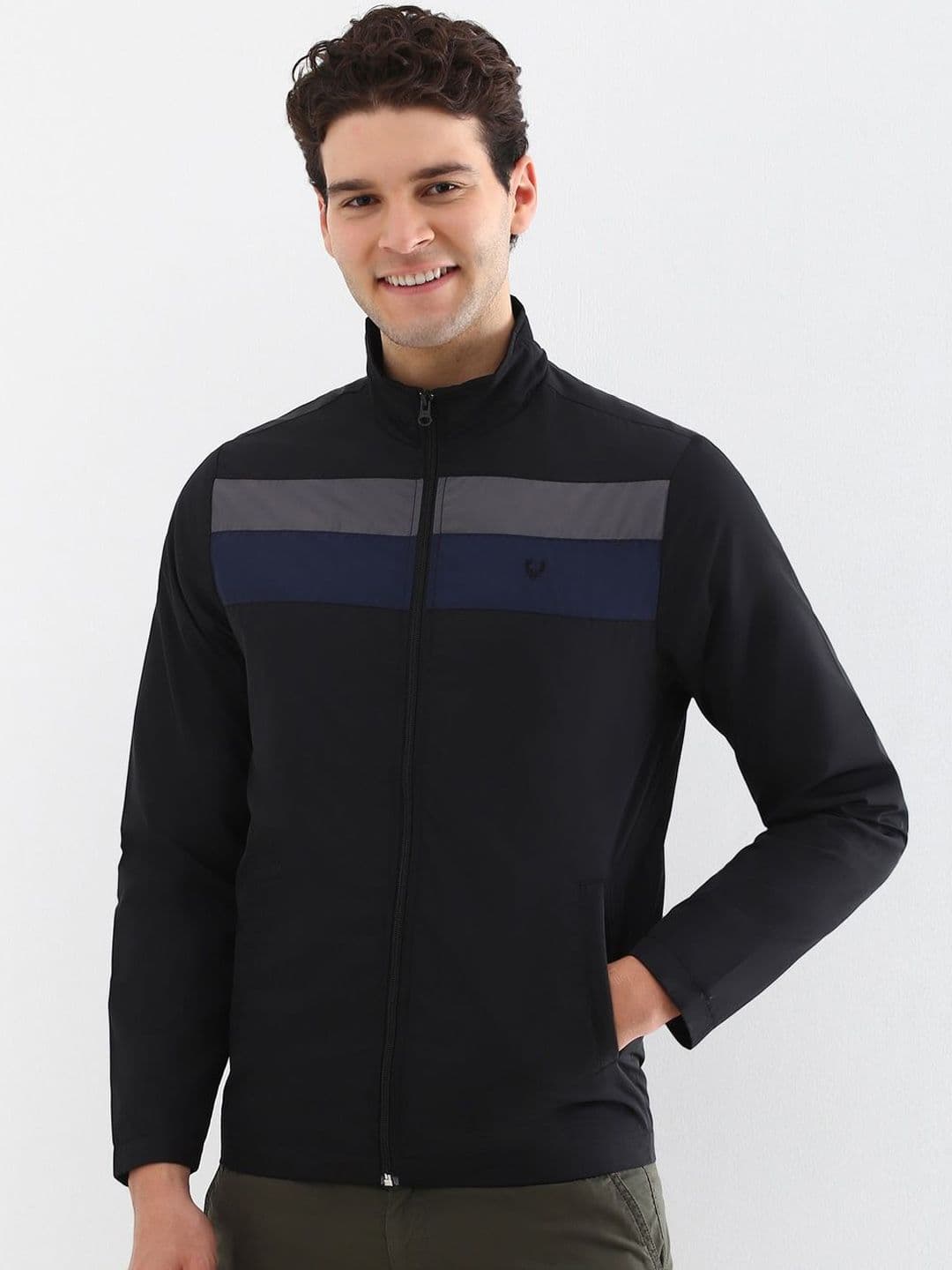Allen Solly Men Mock Collar Striped Casual Bomber Jacket - view 1