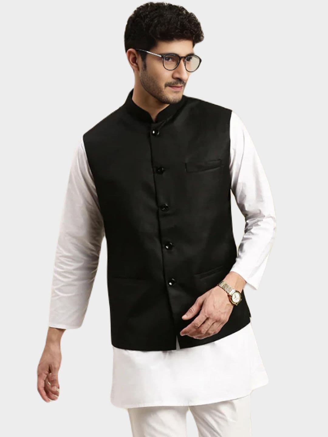 BAESD Mandarin Collar Satin Nehru Jacket - view 1