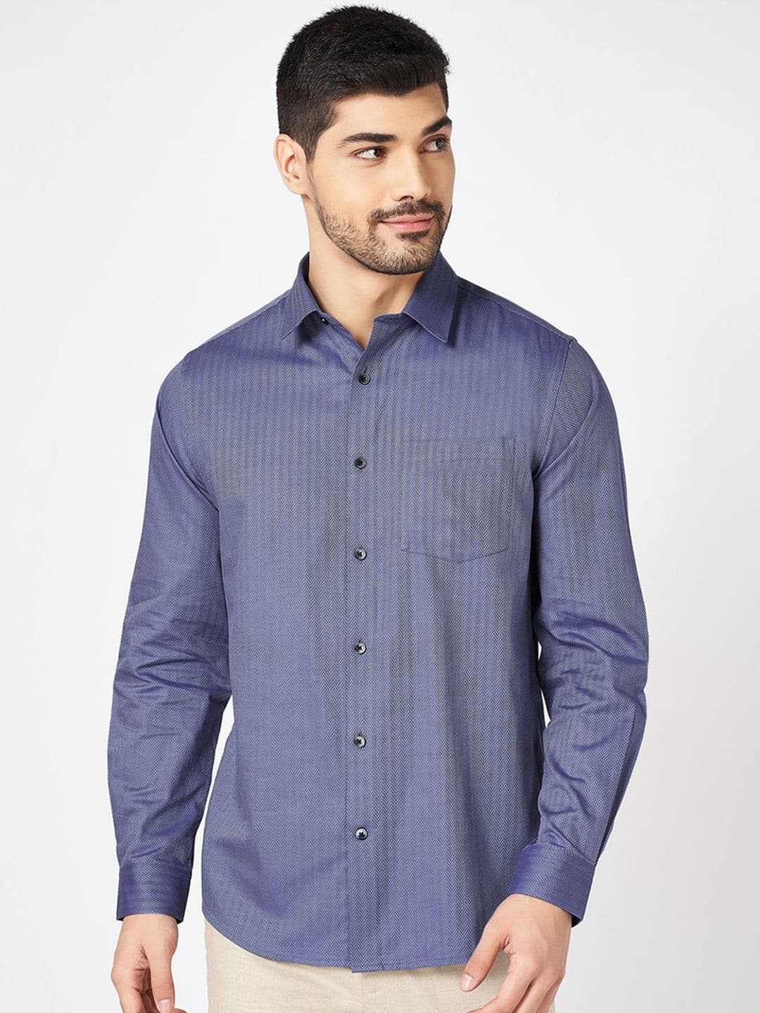 Peregrine by Pantaloons Men Spread Collar Textured Cotton Formal Shirt - view 1