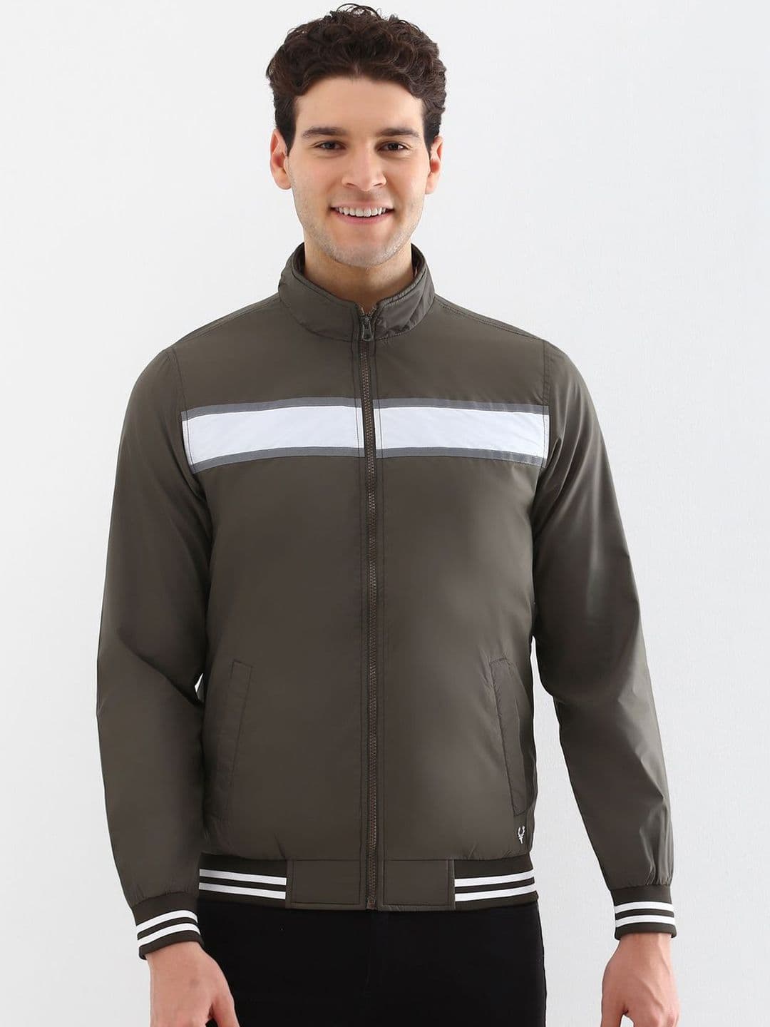 Allen Solly Men Mock Collar Striped Casual Bomber Jacket - view 1