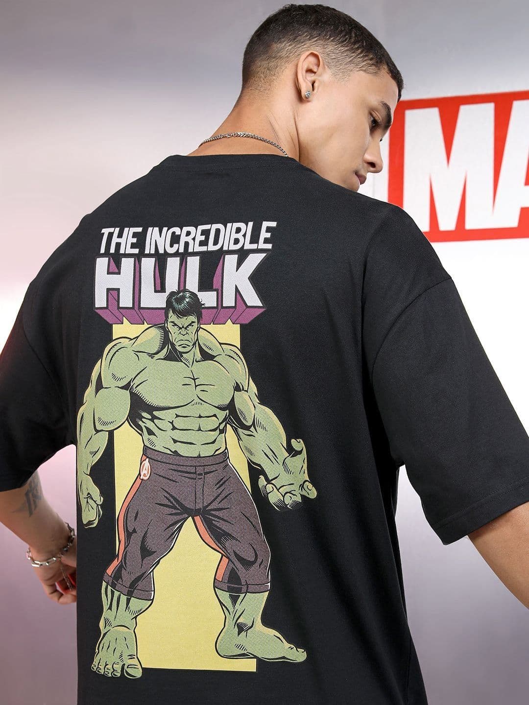 Highlander Marvel Men Hulk Round Neck Oversized Drop Shoulder Tshirt - view 1