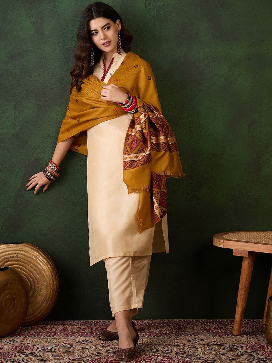 Sangria Winter Traditional kullu Motifs Woven Design Woollen Shawl - view 1