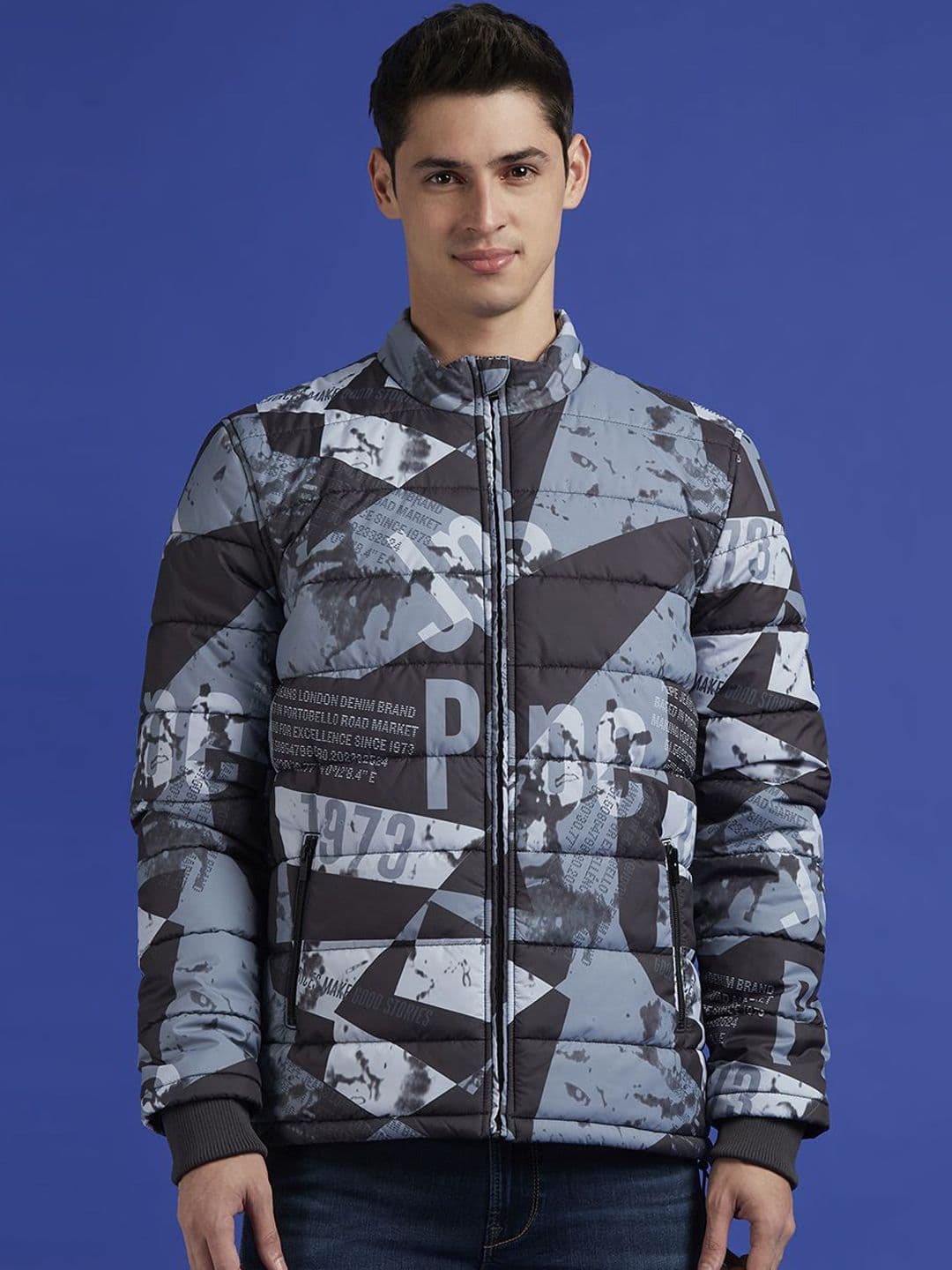 Pepe Jeans Men Mock Collar Abstract Printed Casual Padded Jacket - view 1