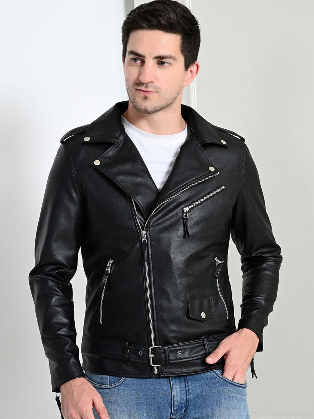 TBOJ Men Lapel Collar Solid Casual Biker Jacket - view 1