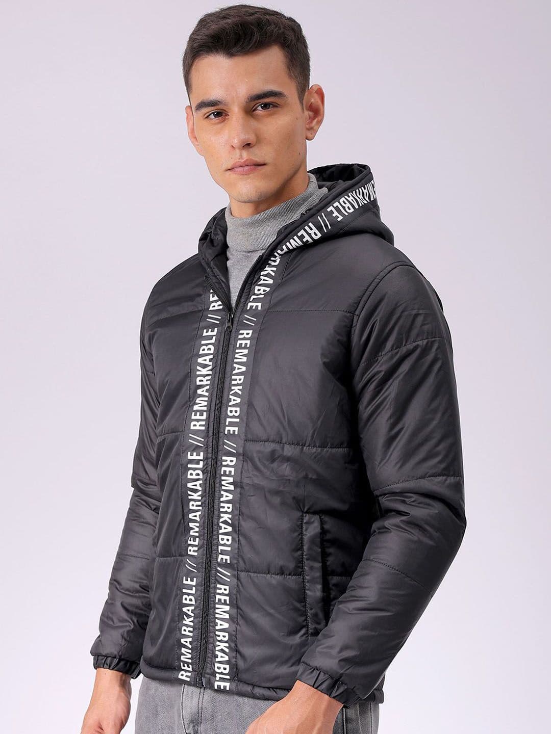 The Indian Garage Co Men Hooded Typography Printed Puffer Jacket - view 1
