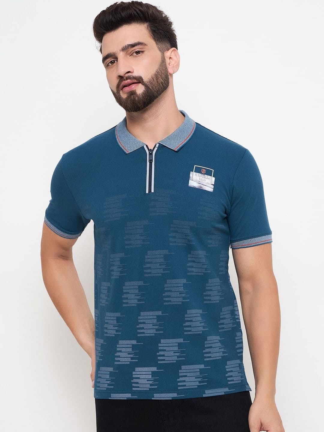 Duke Men Abstract Printed Polo Collar Cotton Slim Fit T-shirt - view 1