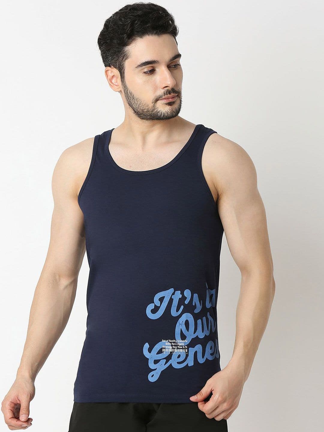 UnderJeans by Spykar Men Pure Cotton Printed Gym Innerwear Vests UJLSTPM028NAVY - view 1