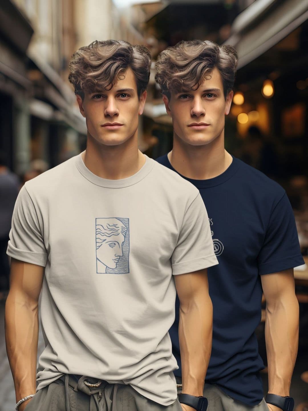 BULLMER Men Pack Of 2 Graphic Printed Round Neck Cotton T-shirts - view 1