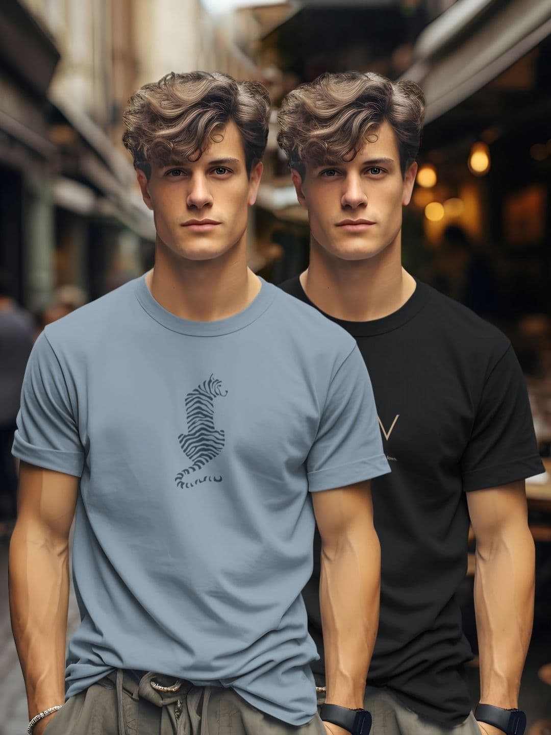 BULLMER Men Pack Of 2 Graphic Printed Round Neck Cotton T-shirts - view 1