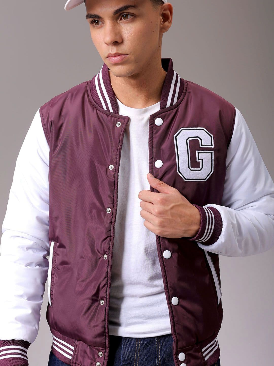 The Indian Garage Co Men Stand Collar Typography Printed Casual Varsity Jacket - view 1