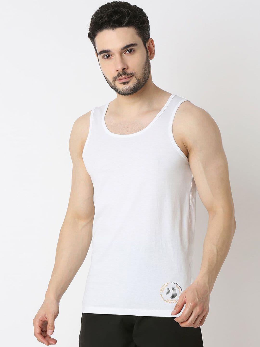 UnderJeans by Spykar Men Pure Cotton Solid Innerwear Vests UJLSTPM029WHITE - view 1