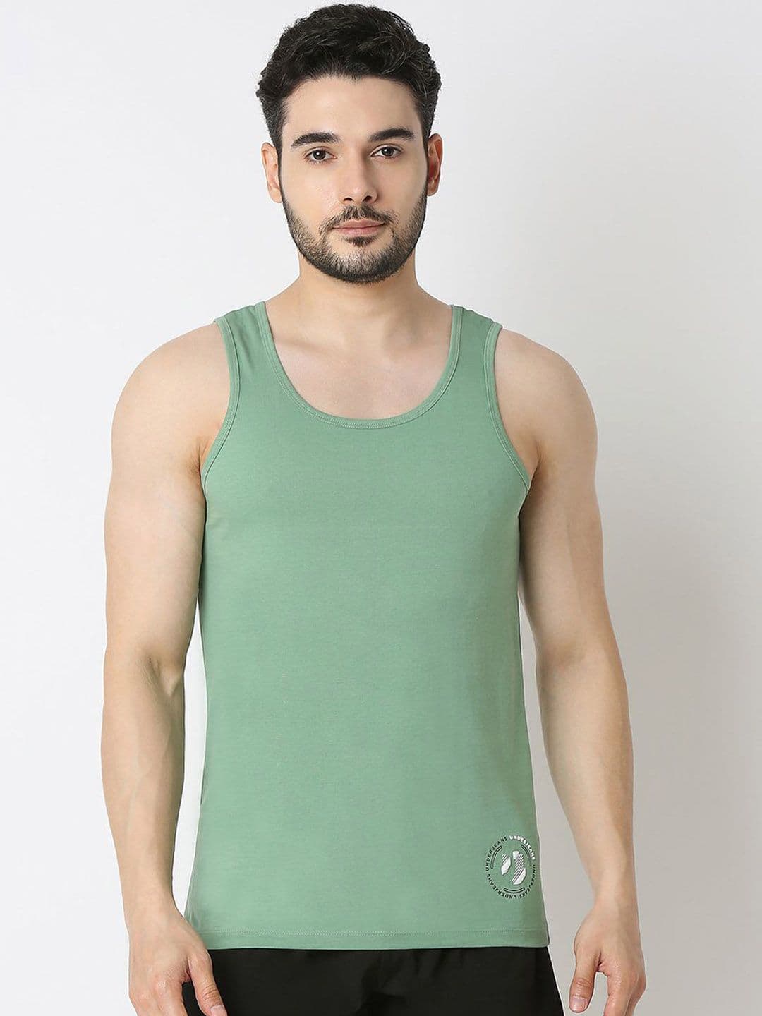 UnderJeans by Spykar Men Round Neck Cotton Innerwear Vests UJLSTPM029SAGEGREEN-SAGE GREEN - view 1