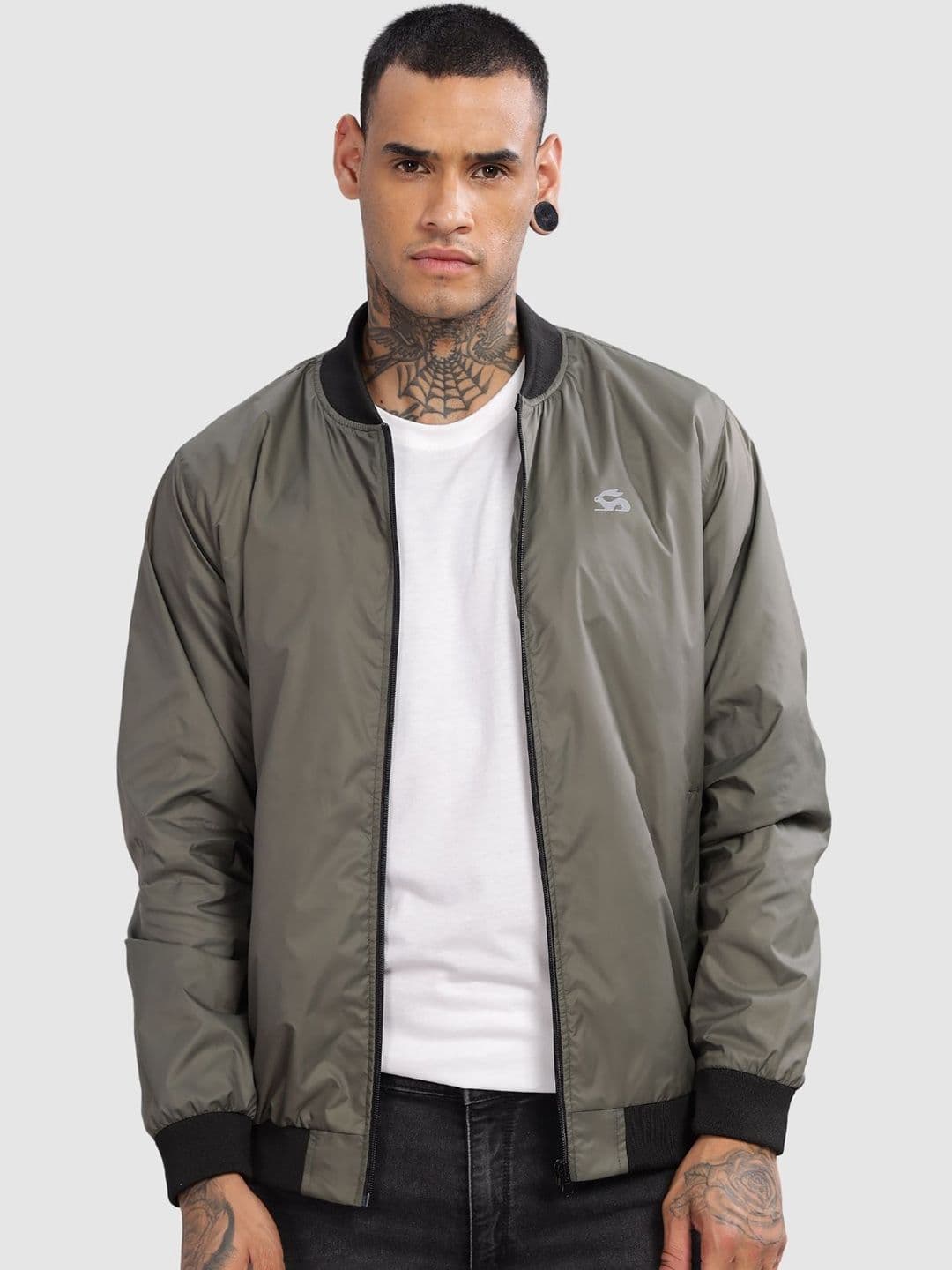 ADRO Men Stand Collar Solid Casual Bomber Jacket - view 1