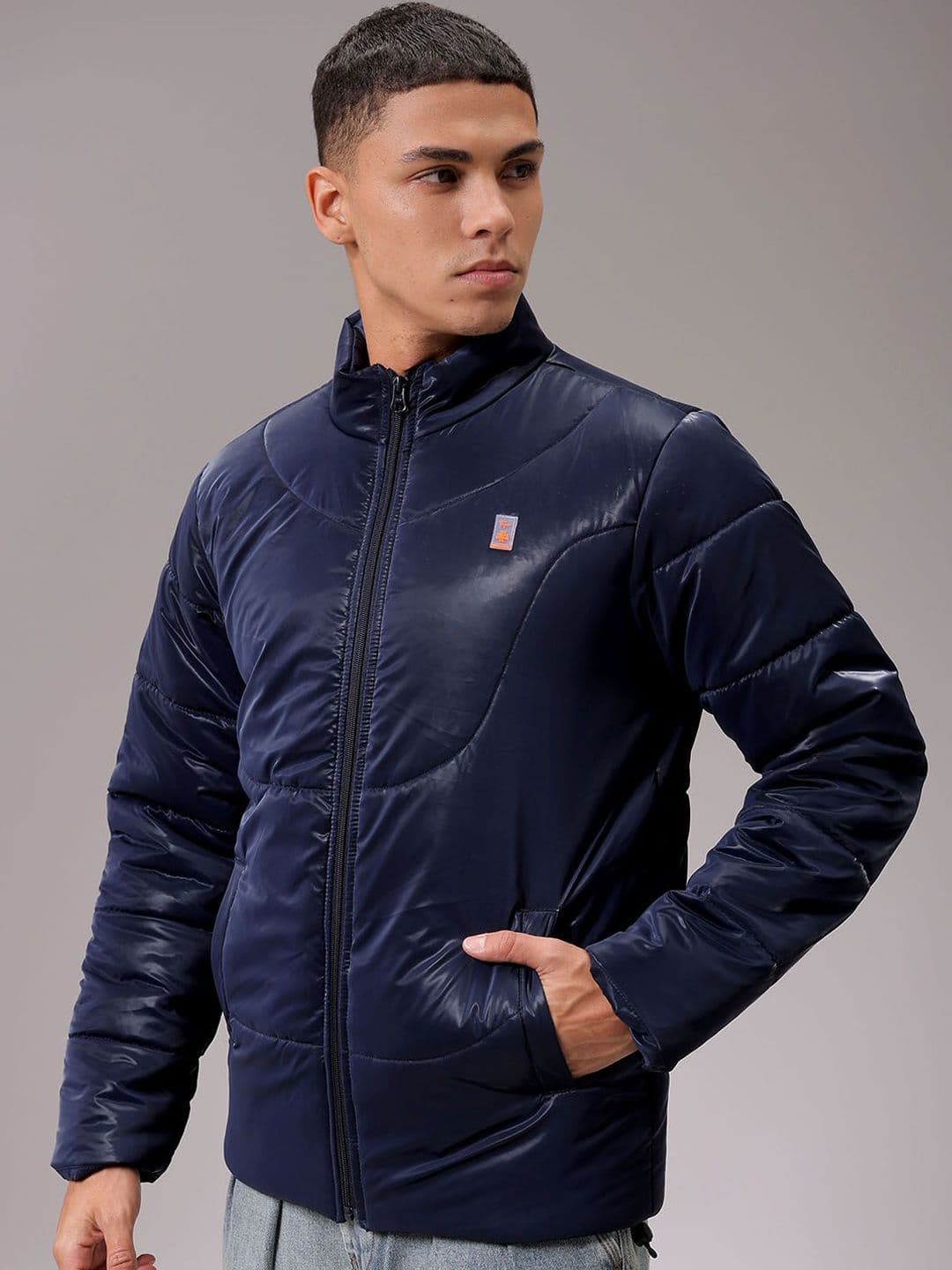 The Indian Garage Co Men High Neck Solid Puffer Jacket - view 1