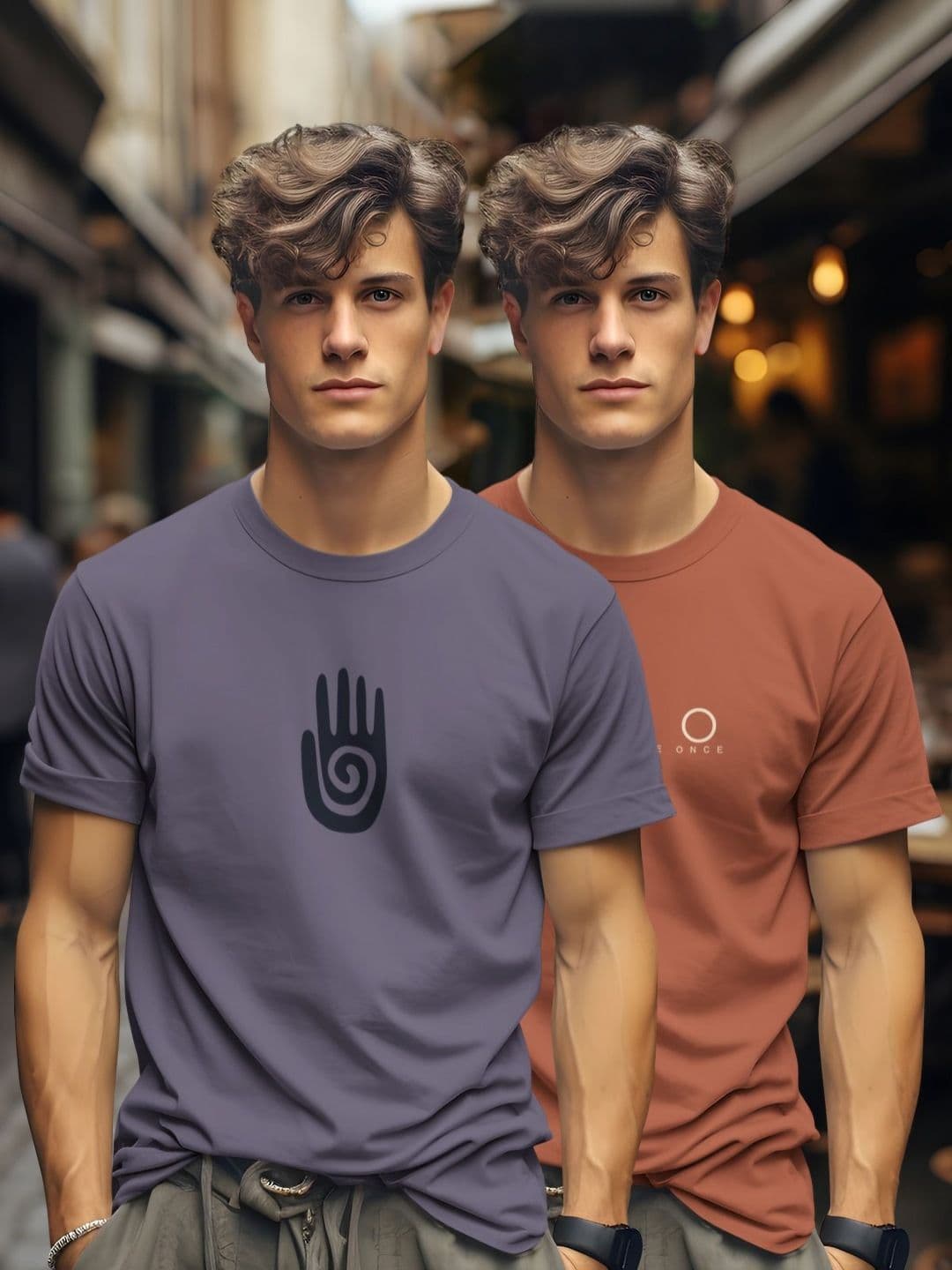 BULLMER Men Pack Of 2 Graphic Printed Round Neck Cotton T-shirts - view 1