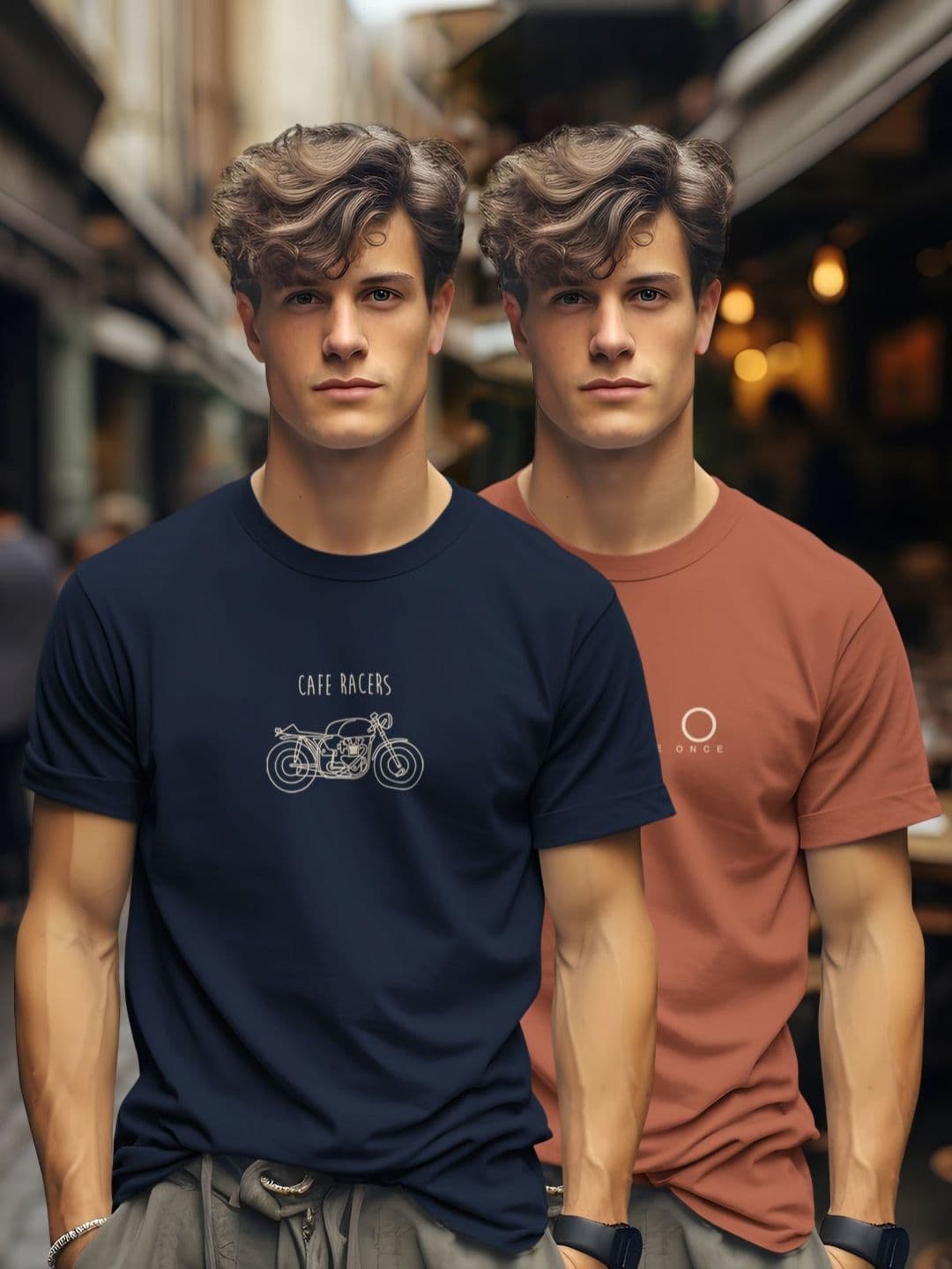 BULLMER Men Pack Of 2 Graphic Printed Round Neck Cotton T-shirts - view 1