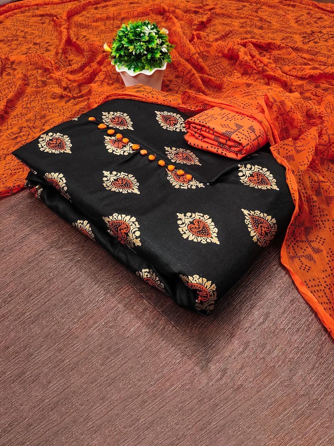 KALINI Floral Printed Slub Cotton Unstitched Dress Material - view 1