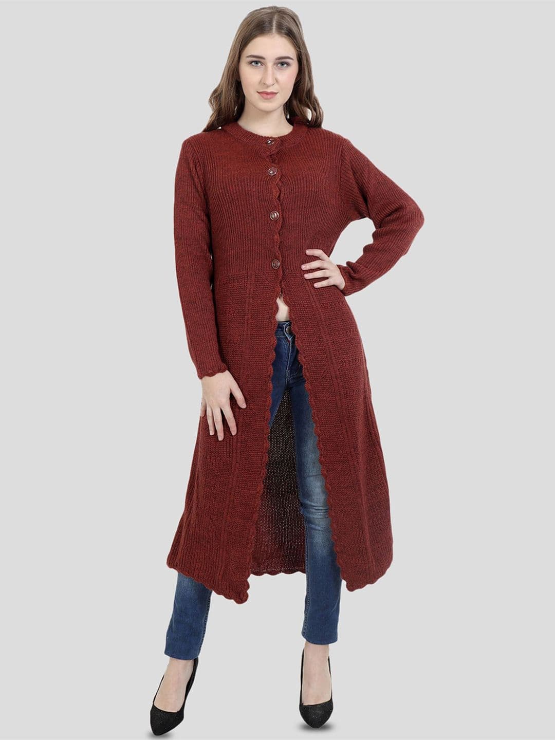 HAUTEMODA Women Ribbed Woollen Longline Winter Cardigan - view 1