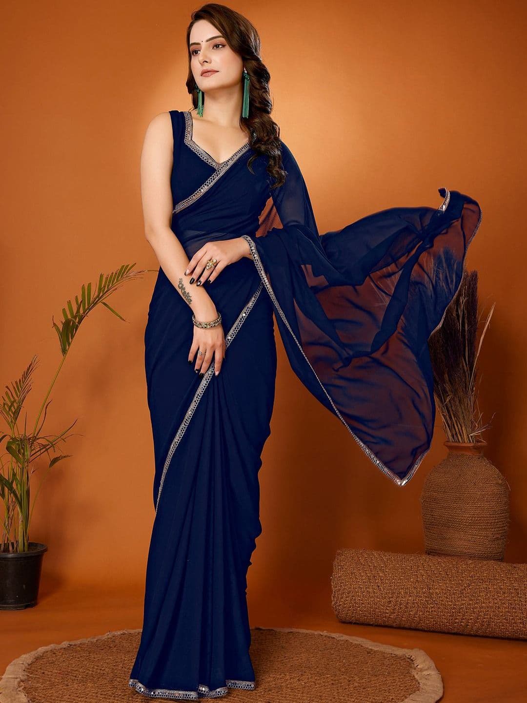FABMORA Embellished Sequinned Pure Georgette Saree - view 1