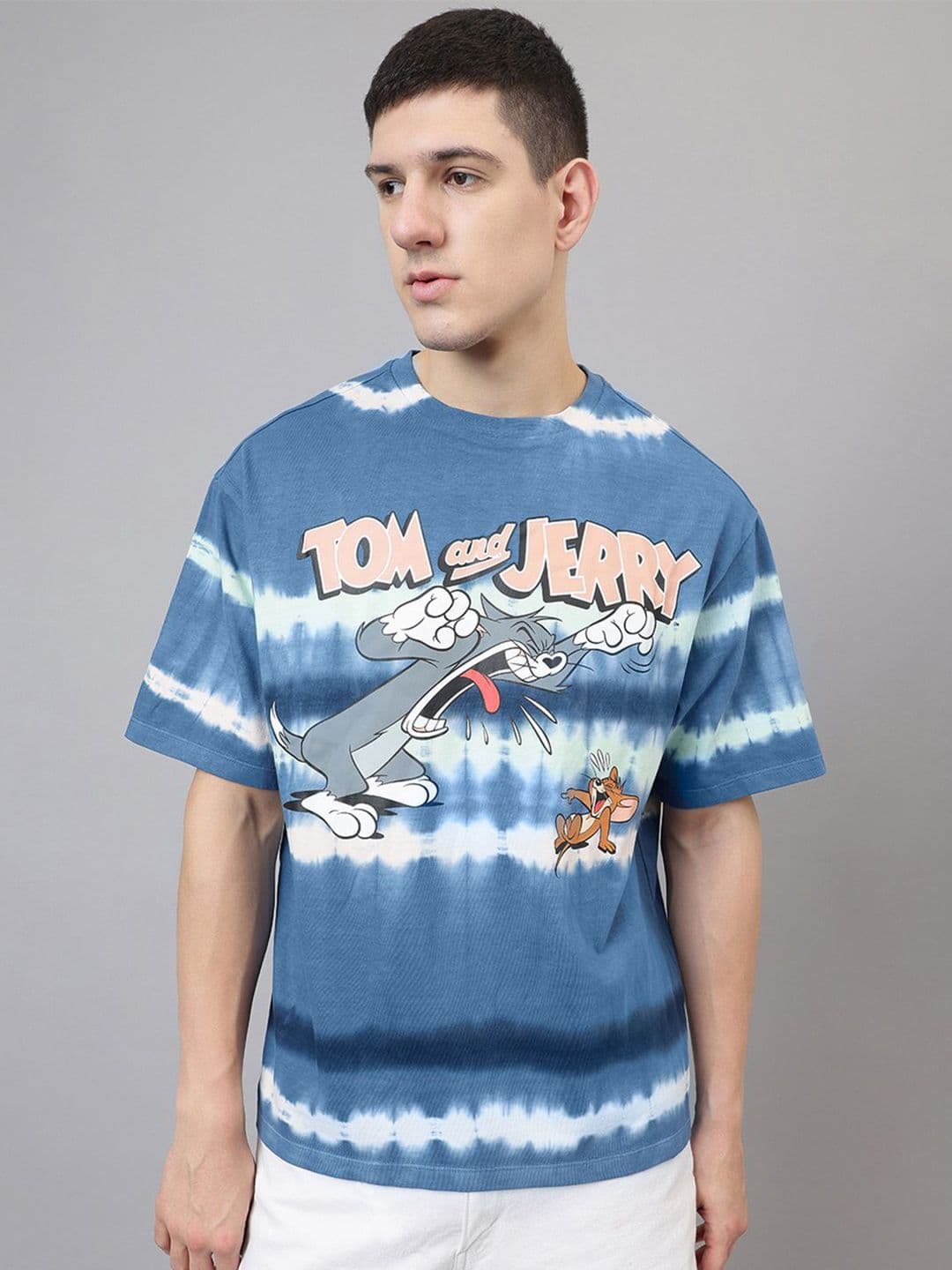 Free Authority Men Tom & Jerry Graphic Printed Round Neck Cotton Oversized T-shirt - view 1