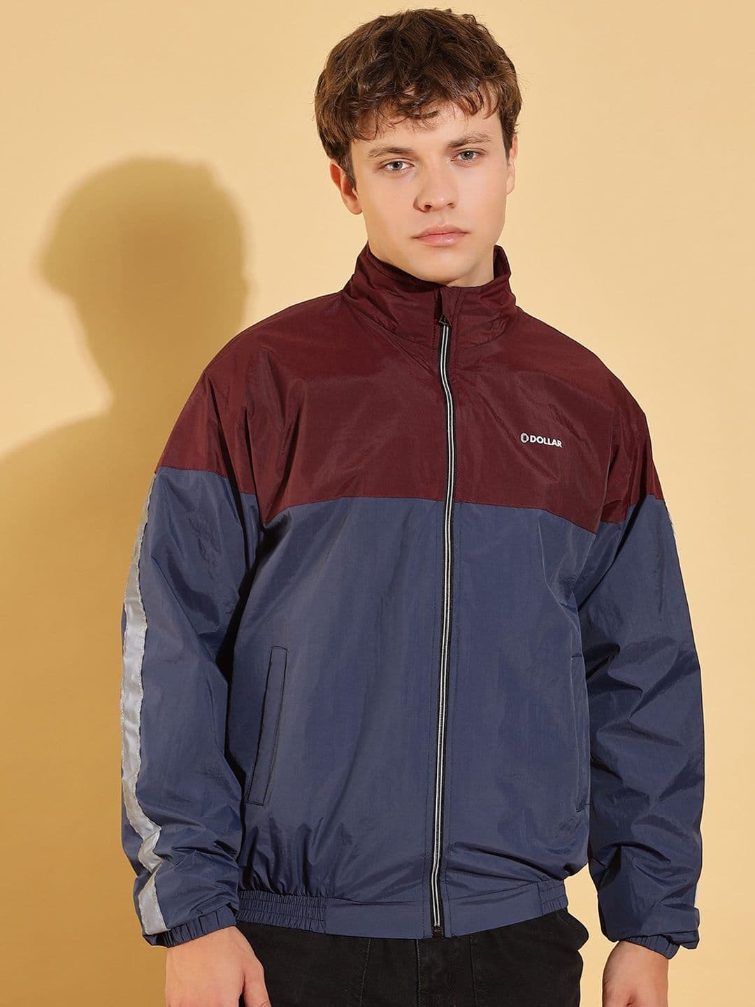 Dollar Men Mock Collar Colourblocked Casual Bomber Jacket - view 1