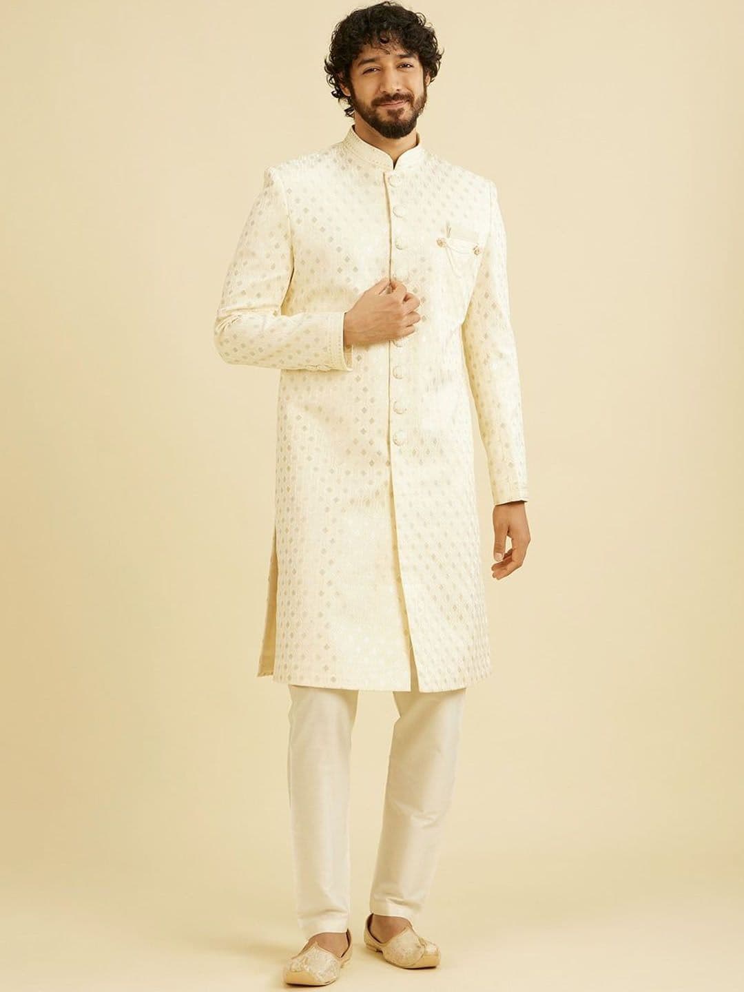 Manyavar Men Satin Thread Embroidered Sherwani Set - view 1